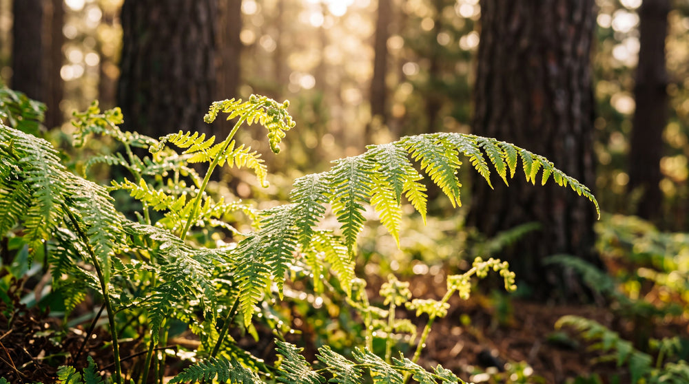 Sunlit ferns in a Cape Town forest